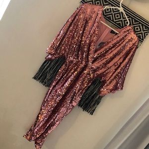 CLUB L rose pink sequin midi dress with split